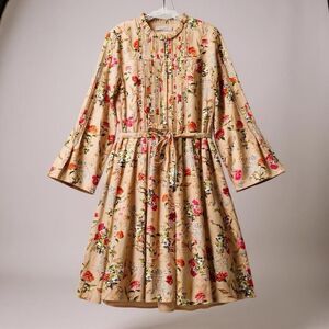 Marella Midi Floral Dress 10 Multicolor Pleated Long Sleeve Romantic Dreamy